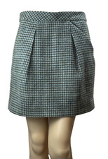 J. Crew Houndstooth 100 Wool Mini Skirt Size 4 Green Brown Tweed Pockets VTG