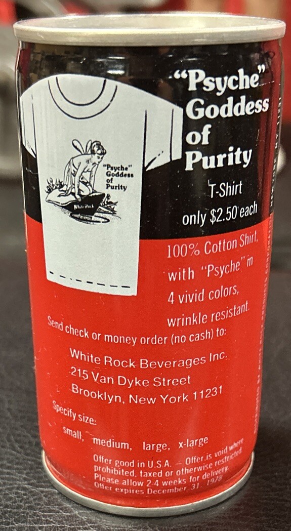 Vintage White Rock Cola T-Shirt “Psyche Goddess” 12 Oz. Empty