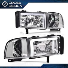 Chrome Led Drl Headlight Lamps Fits 1994-2002 Dodge Ram 1500 2500 3500 Pickup