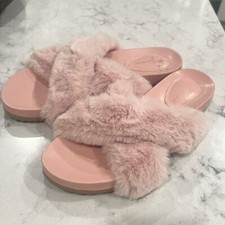 Anthropologie Pink Remi Faux Fur Slippers Size 9