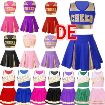 DE Mädchen Cheer Leader Kostüm Kinder zweiteiler Cheerleading Uniform Halloween