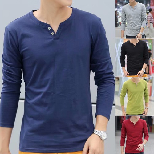 Chemise L.L. Bean Signature Henley Homme – Rouge, Taille L, Manches Longues, Coton