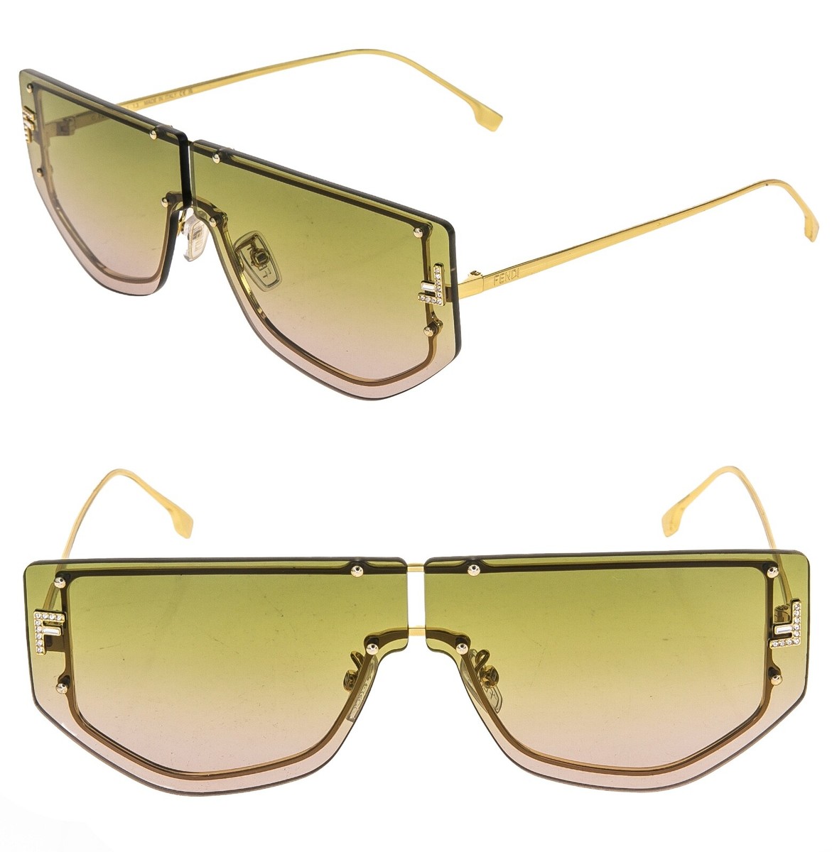FENDI FIRST 40096 Gold Green Crystal Fashion Mask Unisex