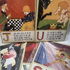 Set of 5 Vintage Mother Goose Prints On Heavy Paper - Vintage Ready To Frame