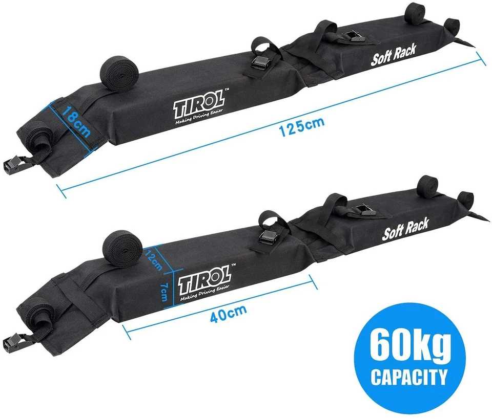 Tirol Auto Soft Roof Rack 2 Pieces/Set Black Luggage Easy Rack Load 60kgs Black - Image 4 of 4