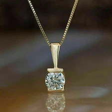 1.5Ct Round Cut Diamond Solitaire Pendant 14K Yellow Gold Finish Free Chain