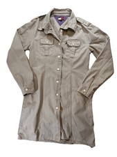 Tommy Hilfiger Jeans Women  s Large Beige Cotton Twill Button Down Shirt Dress