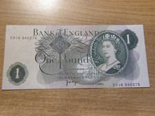 A J Page England 1 Pound ES16 Banknote, UNC very crisp number cut very low