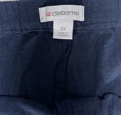 NWT Liz Claiborne Ankle Pants Womens 3X Blue Linen Blend Wide Leg Lagenlook - Picture 12 of 15