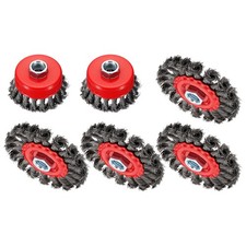Wire Brush Set, 6pcs Twist Knotted Steel Wires 0.02"(0.5mm) 5/8"-11UNC, Red