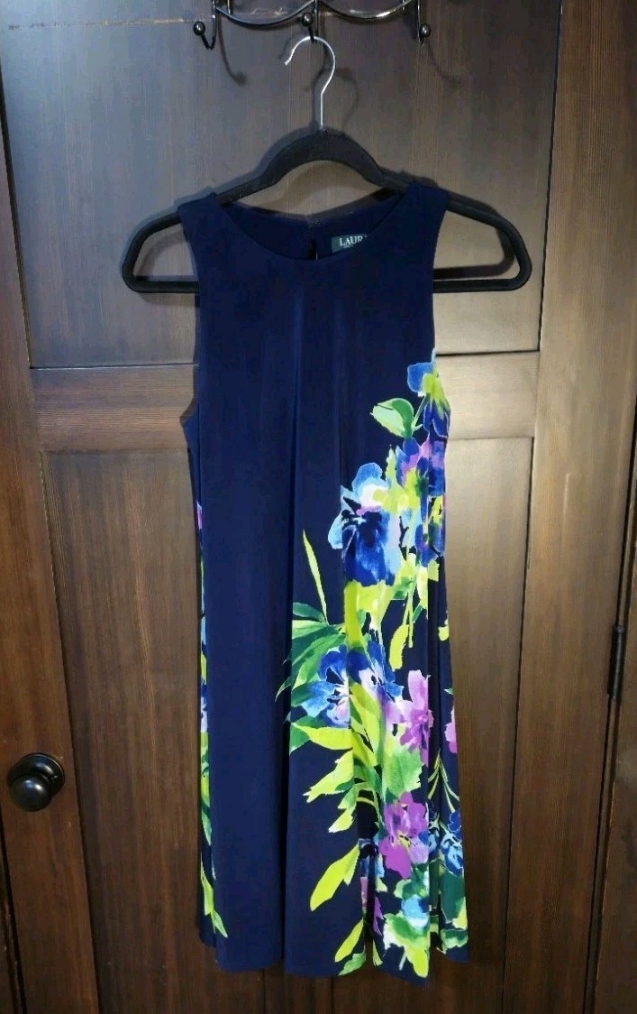 EUC Women's Lauren Ralph Lauren LRL Floral Stretch Knit Tank Dress Size 6 Small