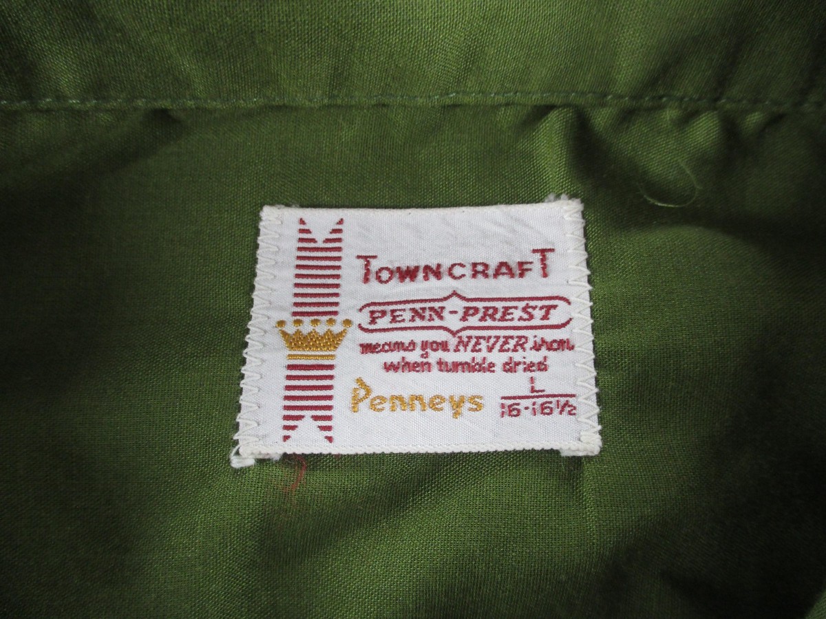 Vintage Towncraft Shirt Mens Large 16 Green Penn Prest Penneys