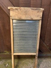 Vintage Antique Wood & Textured Frosted Glass Washboard 