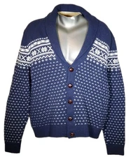 Brooks Brothers Shawl Collar Fair Isle Cardigan Sweater Navy White Men's XXL