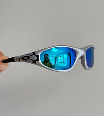 Vintage Y2K Oakley Straight Jacket 99 Muzm 9505 Silver Frames/Blue Lenses 9os