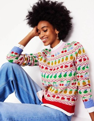 BODEN NEU Edie Fair Isle Pullover - Größe M - Multi Fruit
