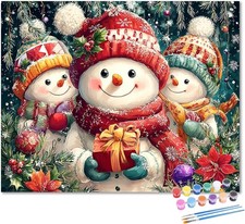 Snowman Paint by Number Canvas for Adults, Christmas Paint by Numbers Kit 16x16