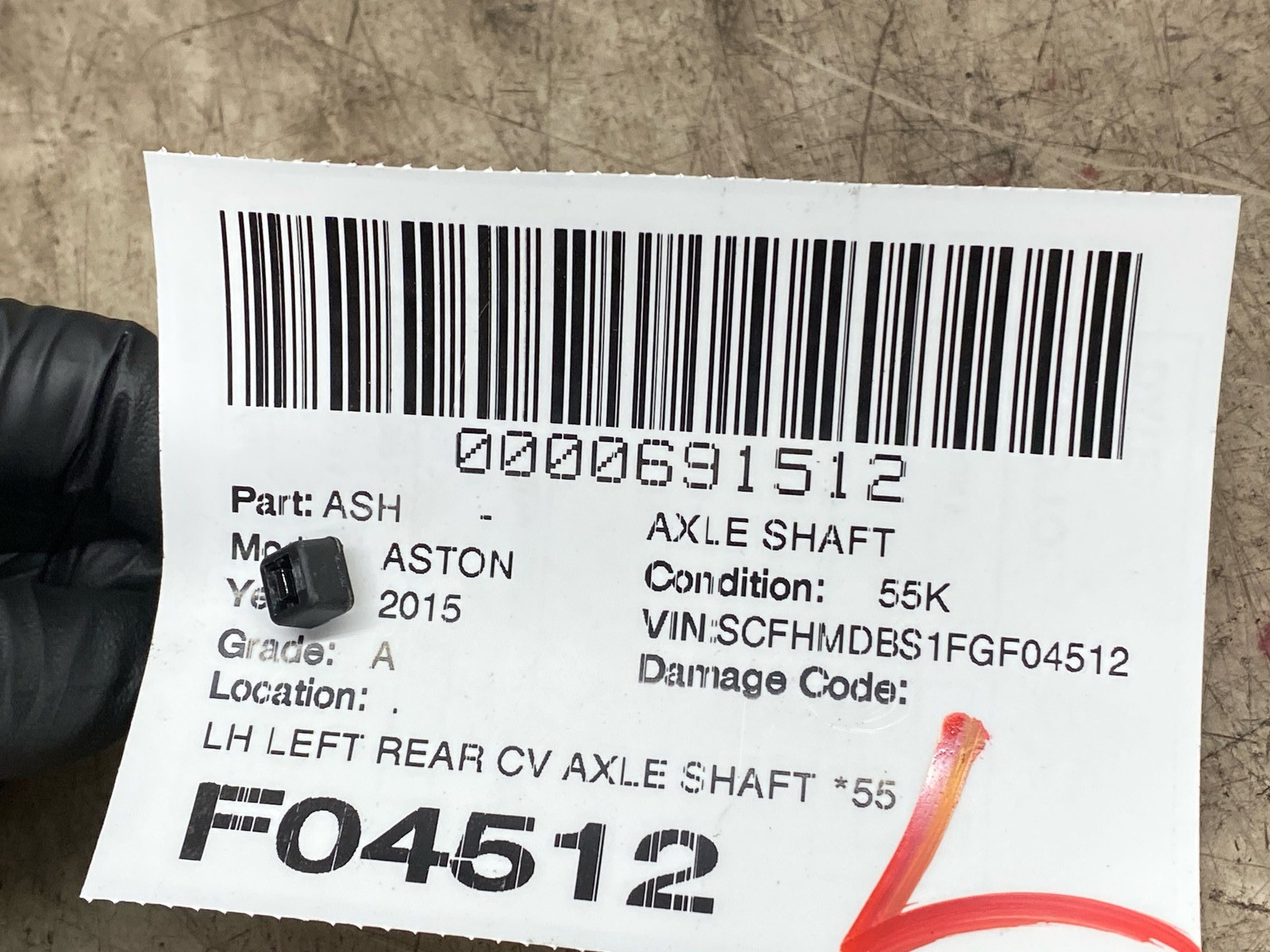 2015 ASTON MARTIN RAPIDE LEFT REAR CV AXLE SHAFT *55K MILES* AD43-4B402-AA OEM