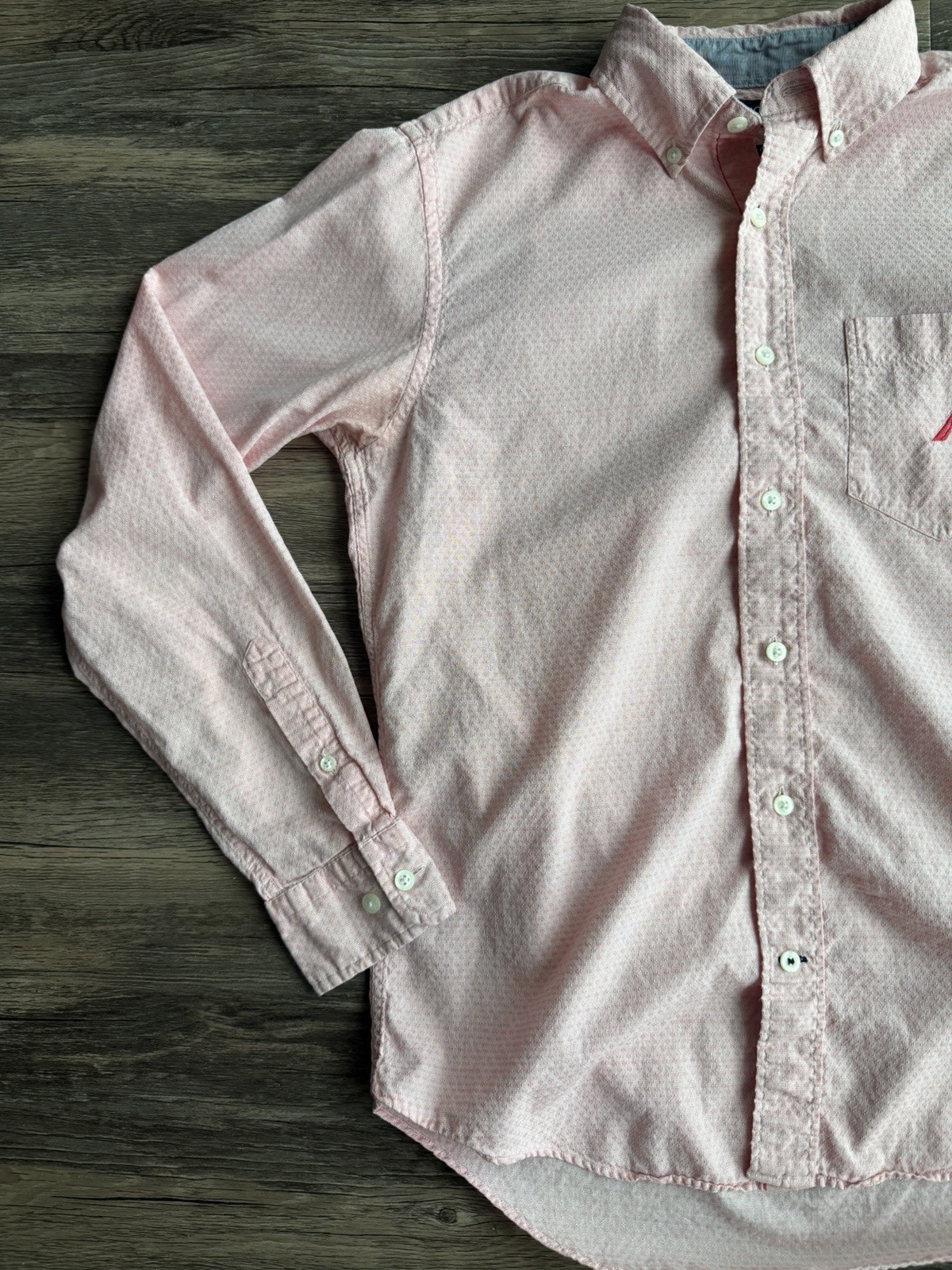 Nautica Slim Fit S Premium Button Down Long Sleeve Pocket Pink Jacquard Texture thumbnail 9