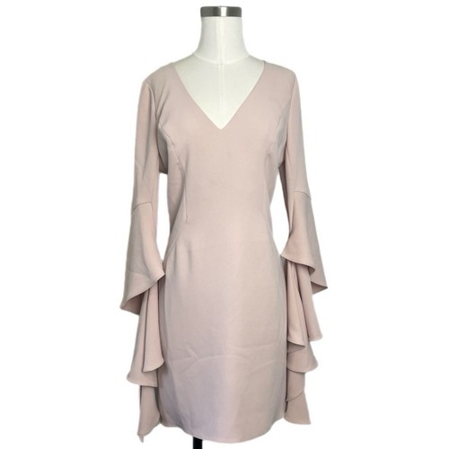 Halston Heritage V-Neck Flounced Sleeve Mini Cocktail Dress In Pink Bloom size 6 - Picture 1 of 11