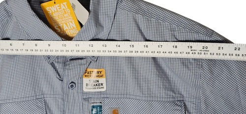 Carhartt Force Shirt Mens XL Short Sleeve Blue Check Relaxed Zip Pocket Button - Picture 3 of 9