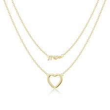 Mama Pendant Necklaces for Women - Dainty Small 18K Gold Plated Mom with Heart N