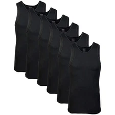 Gildan Men's A-shirt Tanks, Multipack, Style G1104, Black (6-Pack), La