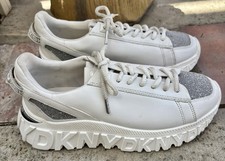 DKNY LaCamp Glitter Sneakers White Silver Accents 2  Platform Shoe Women  s Sz 6M