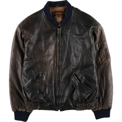 I.O.U. Leather Blouson Jacket Men's L Brown Vintage Mid-Weight Quilted