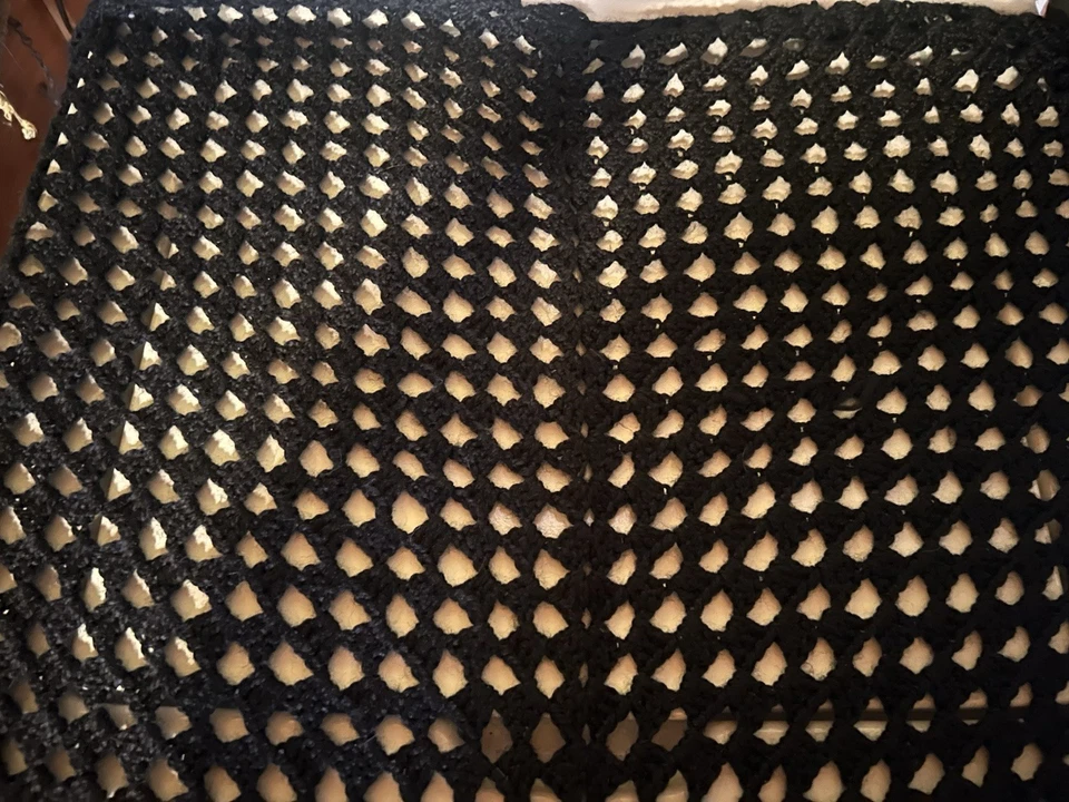 Vintage Handmade Crochet Shawl Black - Image 2 of 4