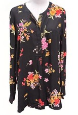 NWT Old Navy Women’s Black Floral The Tunic Shirt Popover Button Front Shirt XL