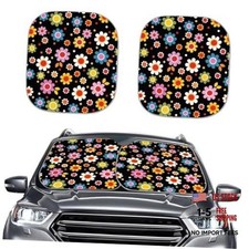 Hippie Car Sun Shade Universal Vehicles Portable Window Sun Black Flower