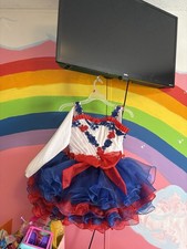 Girls Red Blue White Dance Tutu Dress with Floral Accents, Sleeveless