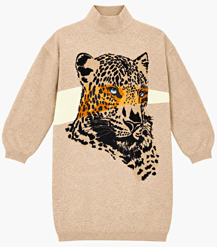 Krizia, Vintage 80s Krizia Maglia Leopard Intarsia Angora Sweater Dress IT 44 Italy