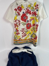 Vintage 70s Mod Floral Tunic and Pants Set Two-Piece Crimplene Outfit, Size