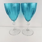 Depression Glass 7" Stemware Blue Wine Glass Pair Vintage