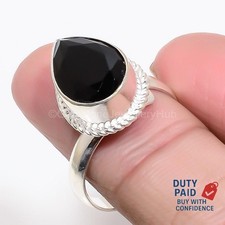 Valentines Deal black onyx Channel Set Birthday Ring Size Adst. Sterling Silver
