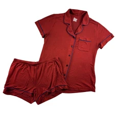 Chicano Omalleo Pajama Set Women's Small Red Blue Trim Lounge Sleepwear