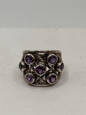 Sterling Silver 925 7 Round Amethyst Cocktail Statement Ring Size 6