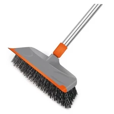  Deck Scrub Brush with Long Handle, Heavy Duty Floor Cleaning Orange+Grey