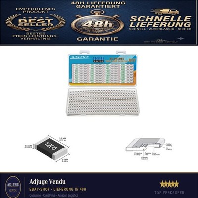 AUKENIEN 1206 SMD Widerstand Sortiment 1800 Stück 45 Werte 1/4W
