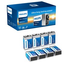 PHILIPS 8 Pack 9V 6LR61 Batteries Alkaline for Smoke Detector Square Fire Alarm
