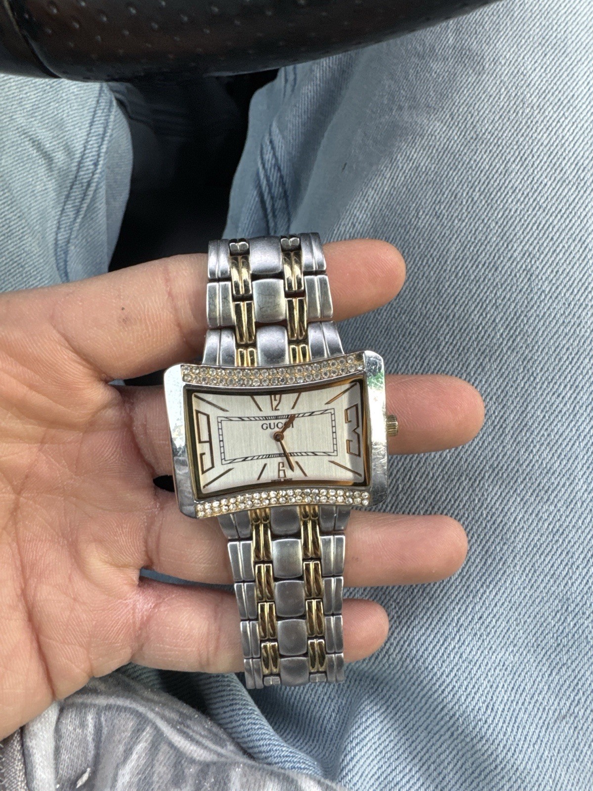 Gucci rectangular two-tone bracelet watch with a … - image 1