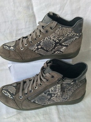 Geox Respira Sneaker Boot Schuh Damen 6UK grau Animal Print Leder Schnürung hoch