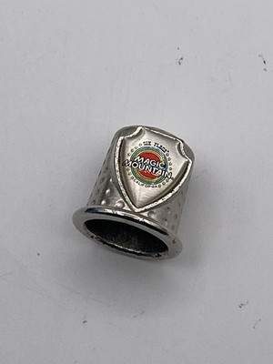 Vintage Six Flags Magic Mountain CA Souvenir Shield Metal Silver Thimble Y2K