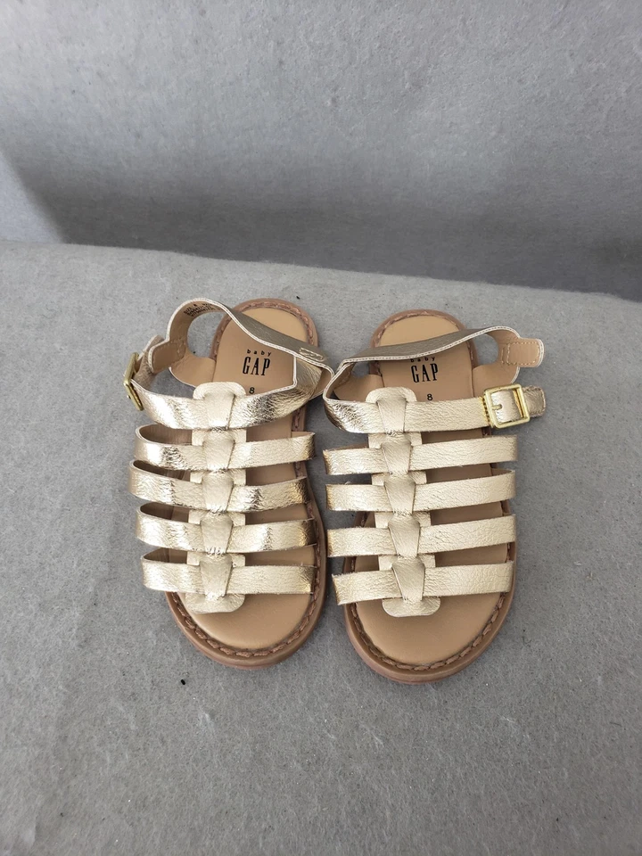 Baby Gap Gladiator Sandals Toddler 8 Gold Metallic Strap Buckle Summer Shoes - Image 3 of 4