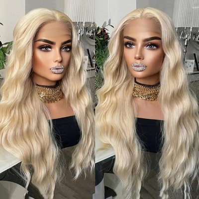 Long Wavy Bleach blonde Lace Front Wigs Pre Plucked Synthetic Hair