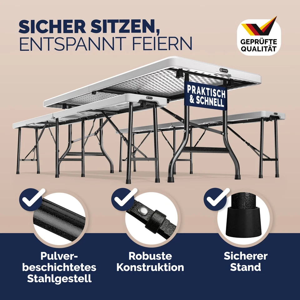 CASARIA® Bierzeltgarnitur Festzeltgarnitur Biertischgarnitur 180 cm Klappbar - Bild 3 von 4