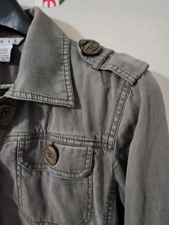 CABI Jacket Womens M GRN Military Button Up Field Chore Linen Blend Surgeon Cuff - Image 4 of 4