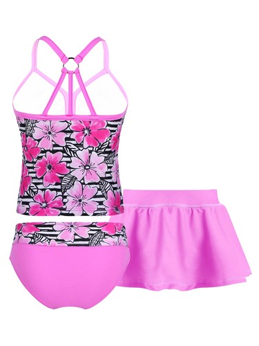 Girl Swimming Suit V Neck Straps Sleeveless O-ring Open Upper Back Bathing Suits - Picture 4 of 76